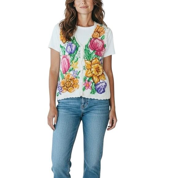 Vintage 90s Eagle Eye Floral Knit Sweater Vest NWT - M - Picture 1 of 4
